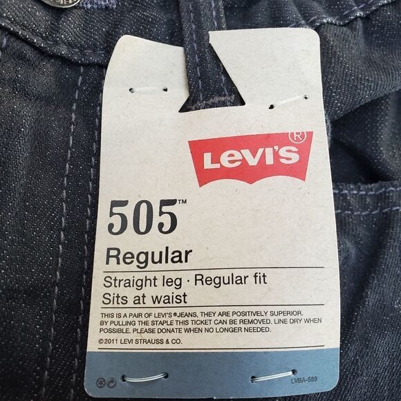 NEW LEVI'S 505 REGULAR BLACK DENIM SLIM STRAIGHT JEANS 27 29 NWT - Picture 4 of 7